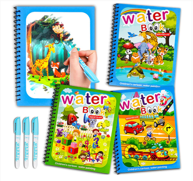 3Pack of Magic Water Drawing Book with Magic Water Pen